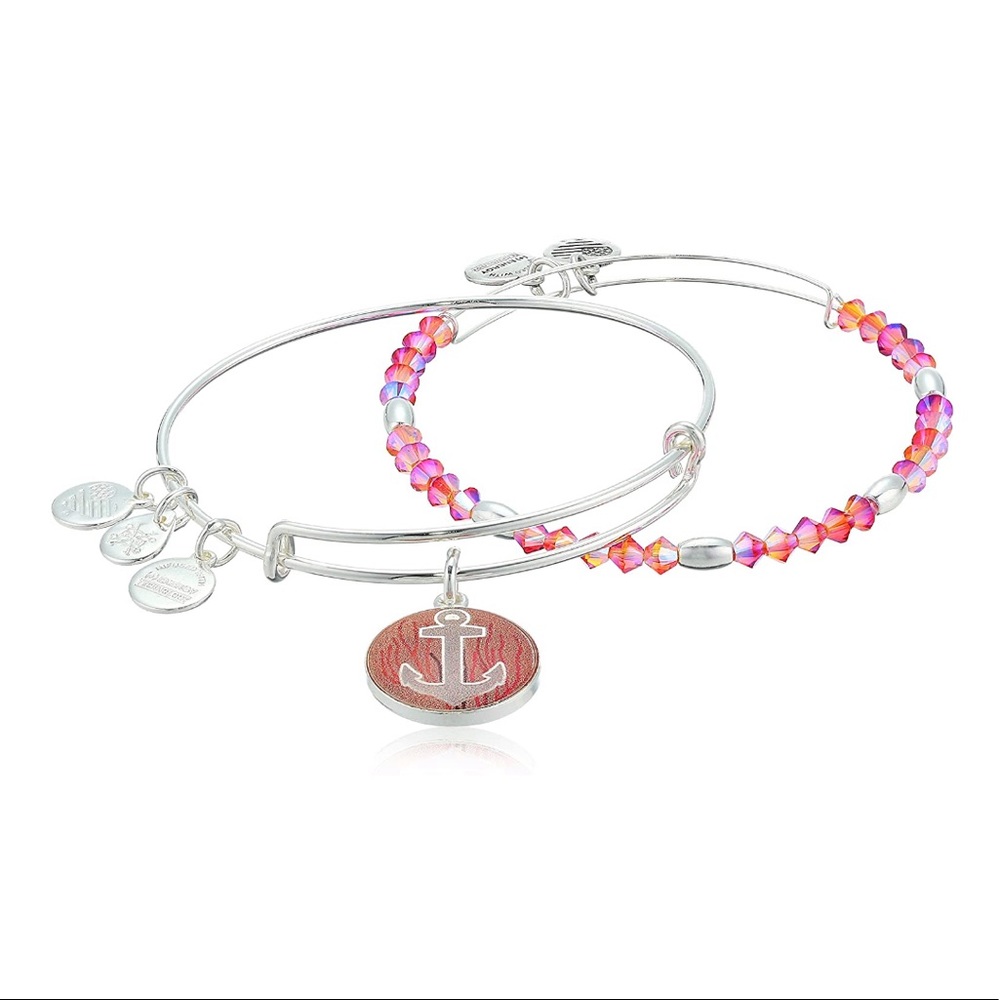 Alex+Ani 2 Crystal Anchor Sea Bangle Bracelets NWT